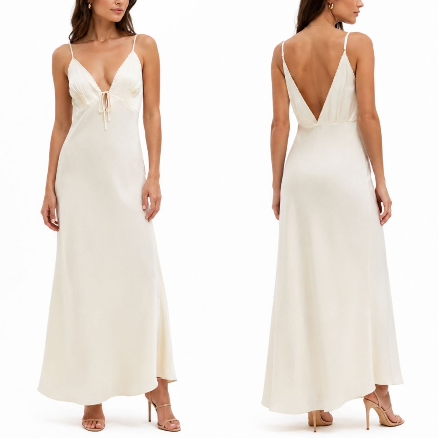 Frankies Bikinis Nwt Beauty Matte Satin Maxi Women's Medium Macadamia Coquette
